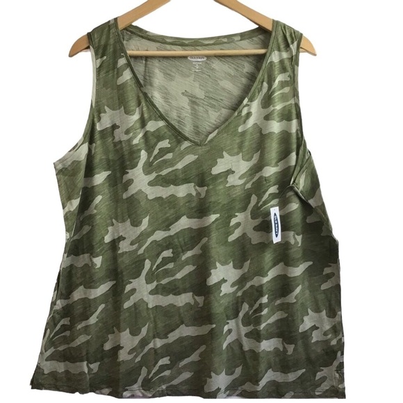 𝅺old Navy tank top camo green XL V neck sleeveless 100% cotton - Picture 1 of 8